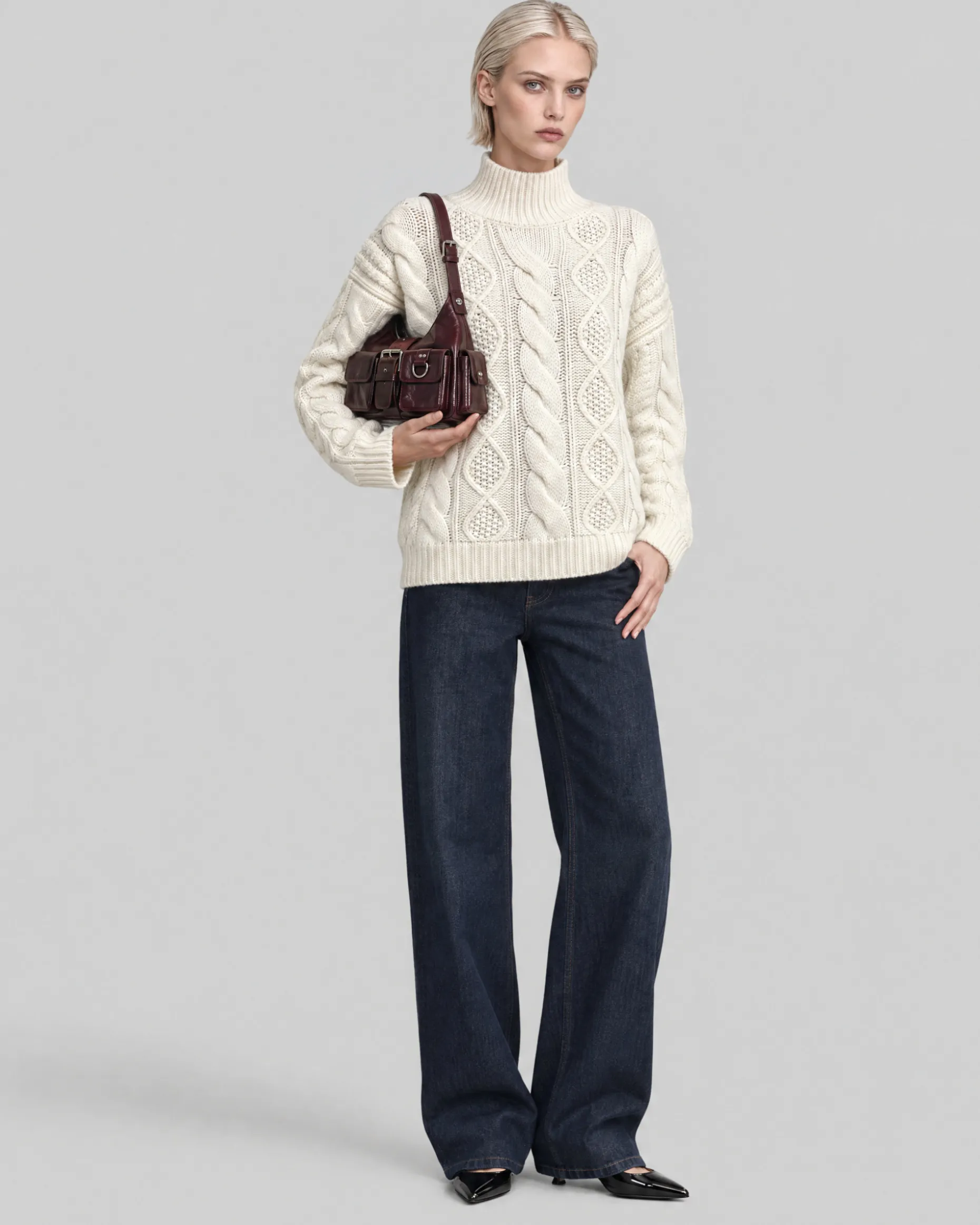 Pull en maille torsadée laine mérinos écru