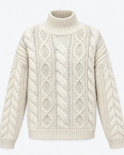 Pull en maille torsadée laine mérinos écru