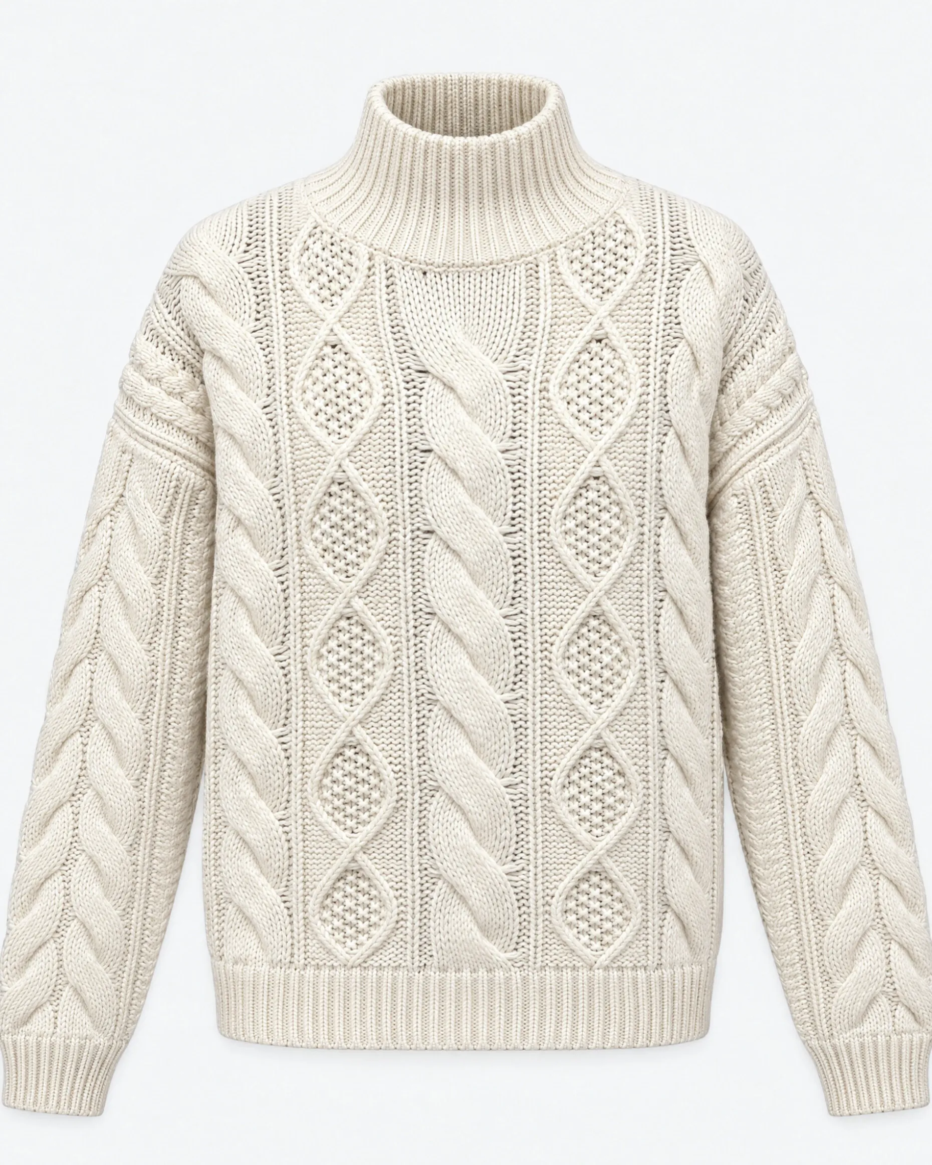 Pull en maille torsadée laine mérinos écru