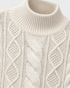 Pull en maille torsadée laine mérinos écru