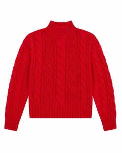 Pull en maille torsadée laine mérinos rouge