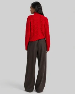 Pull en maille torsadée laine mérinos rouge