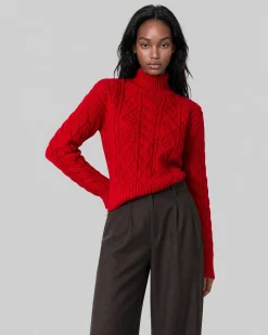 Pull en maille torsadée laine mérinos rouge
