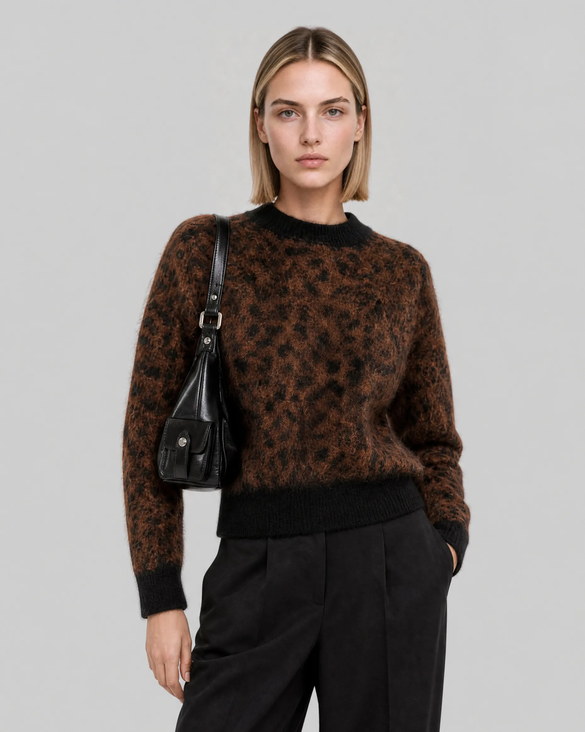 Pull en mohair mélangé motif léopard