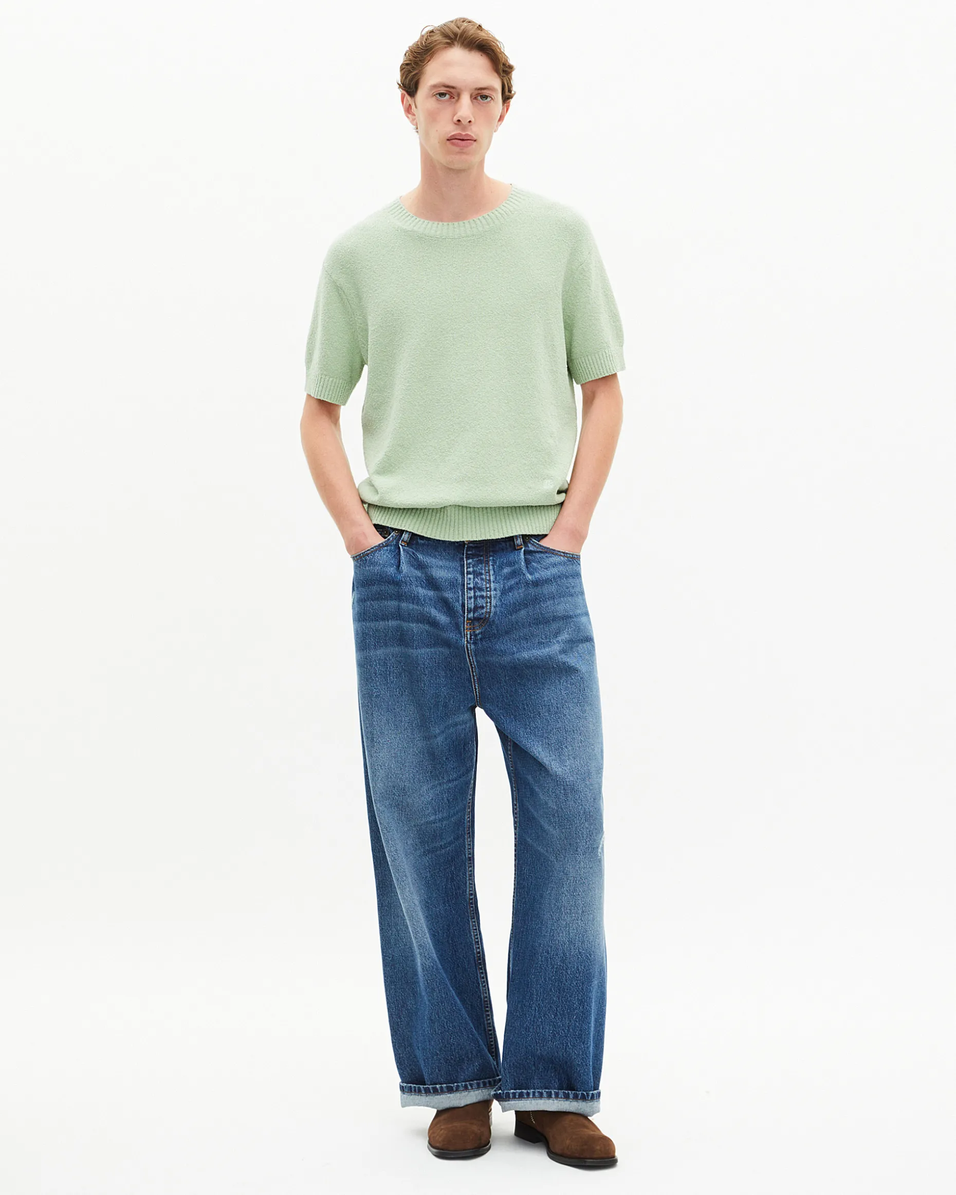 Pull manches courtes vert amande
