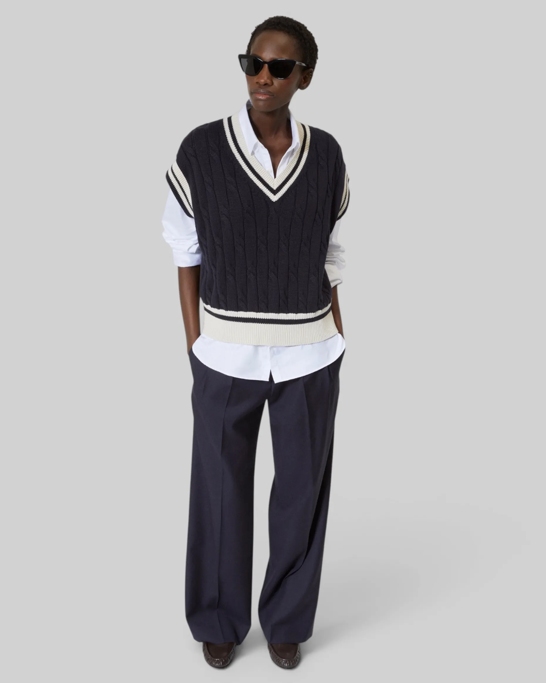 Pull sans manches en coton marine