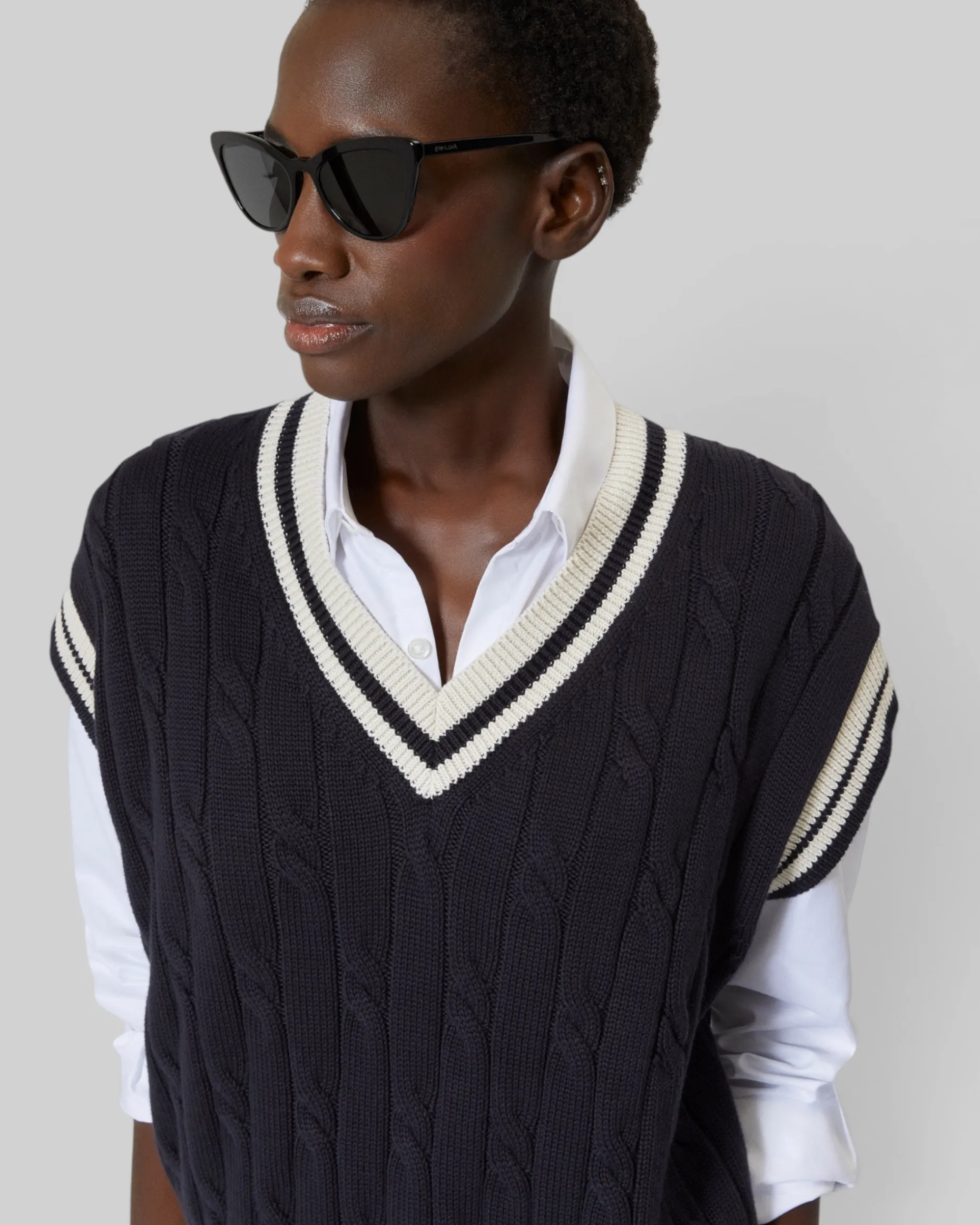 Pull sans manches en coton marine