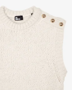 Pull sans manches en laine mélangée écru