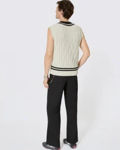 Pull sans manches à torsades beige