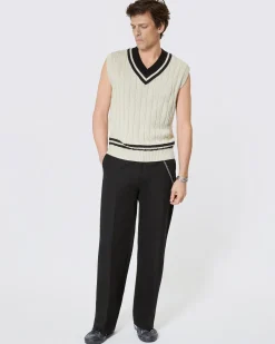 Pull sans manches à torsades beige