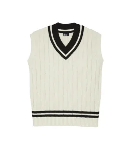 Pull sans manches à torsades beige