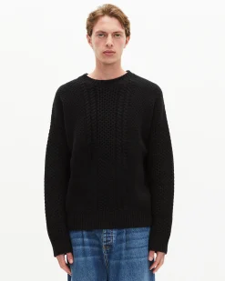 Pull torsadé en laine noir