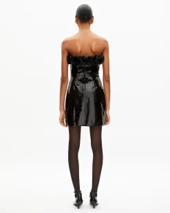 Robe bustier courte sequins avec détail effet cuir noire