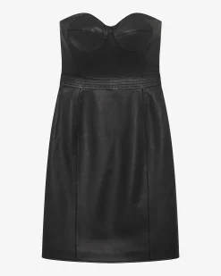 Robe courte bustier en cuir noire