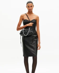 Robe courte bustier en cuir noire