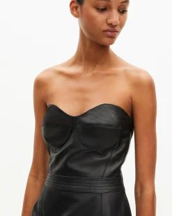 Robe courte bustier en cuir noire