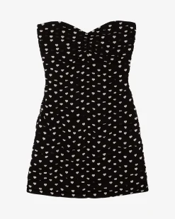Robe courte bustier imprimé cœurs noire