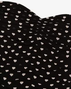 Robe courte bustier imprimé cœurs noire