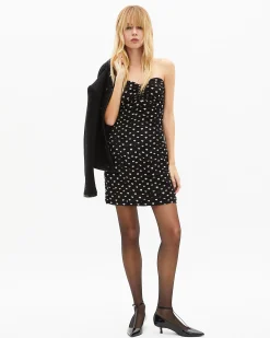 Robe courte bustier imprimé cœurs noire