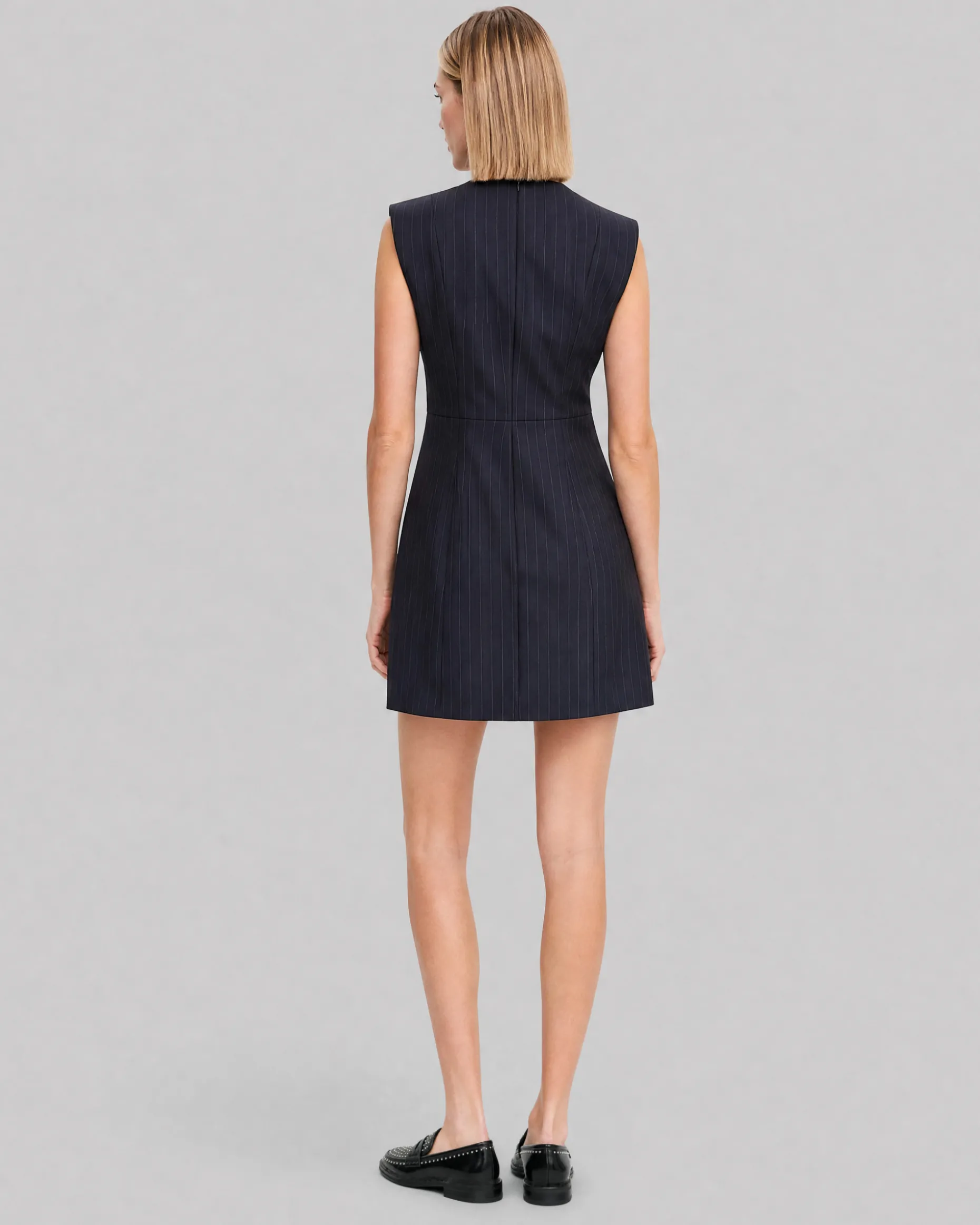Robe courte croisée en laine rayures marine