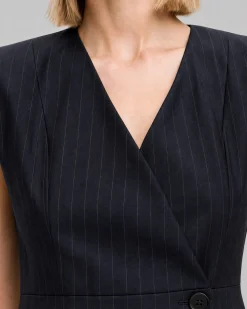 Robe courte croisée en laine rayures marine