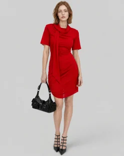Robe courte drapée rouge