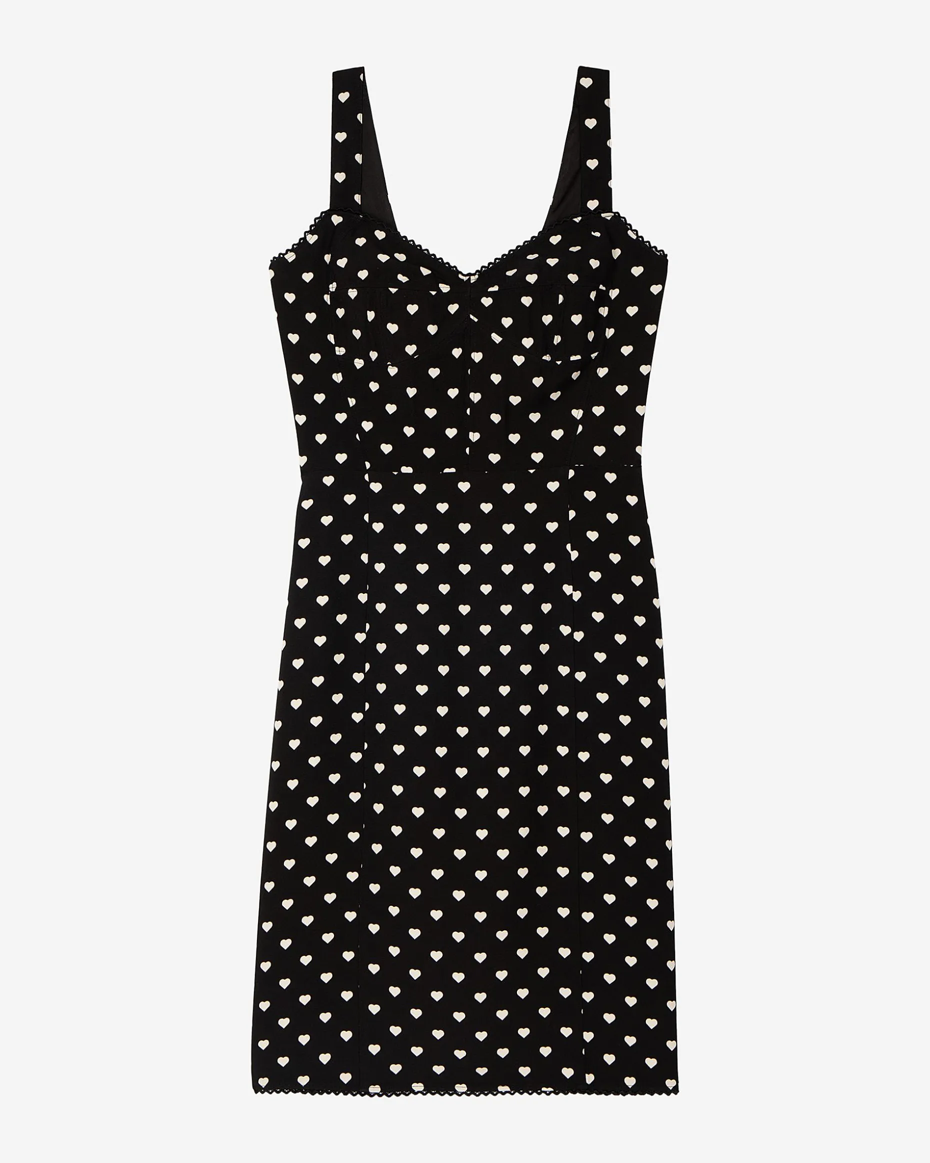 Robe courte effet corset imprimé cœurs noire
