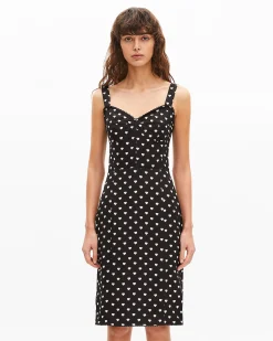 Robe courte effet corset imprimé cœurs noire