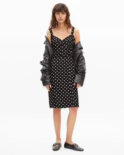 Robe courte effet corset imprimé cœurs noire