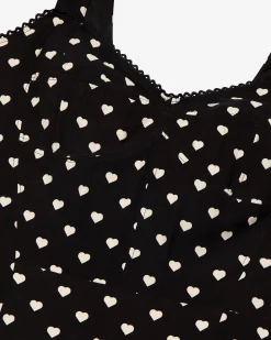 Robe courte effet corset imprimé cœurs noire