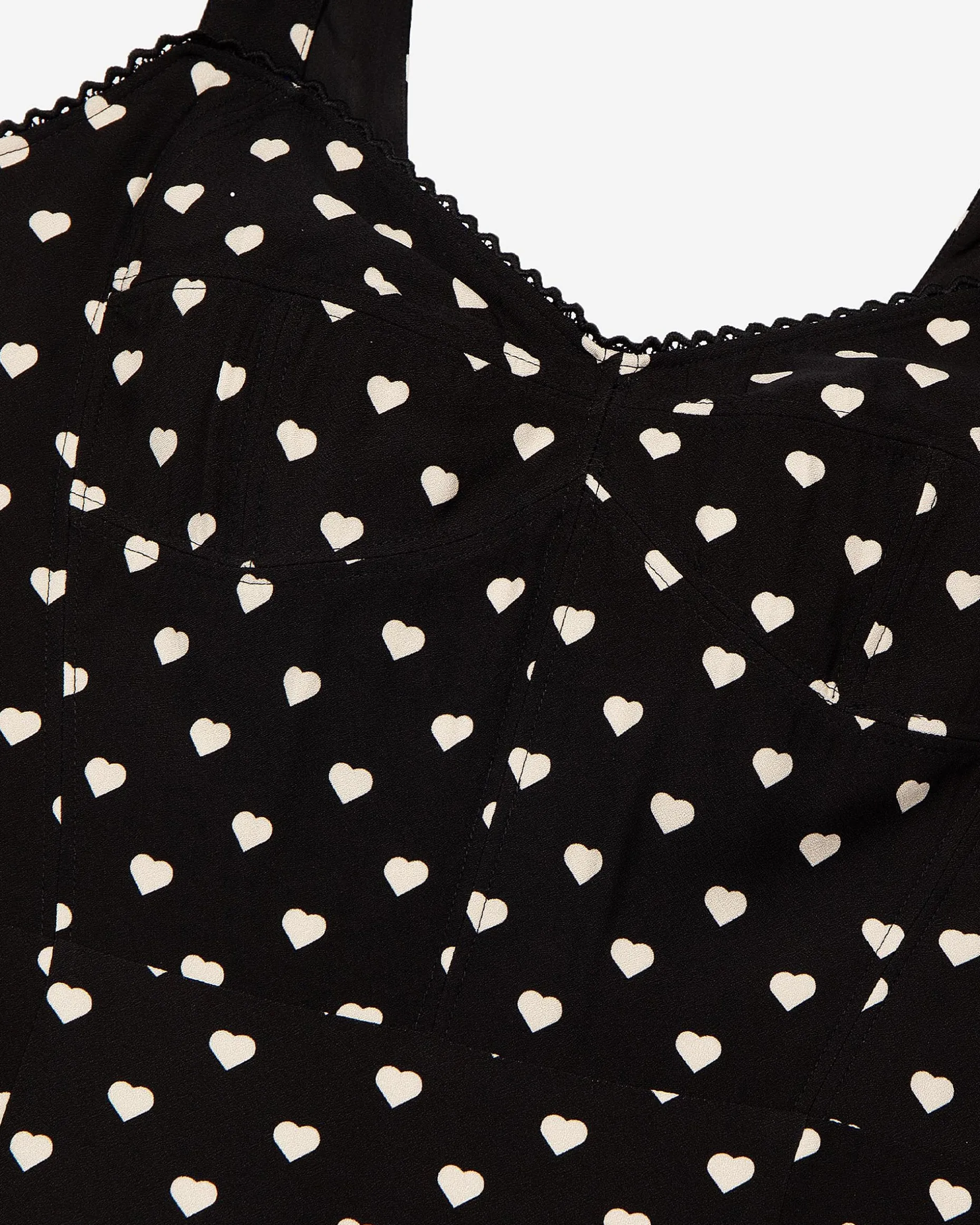 Robe courte effet corset imprimé cœurs noire