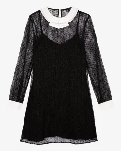Robe courte en dentelle plumetis et strass noire
