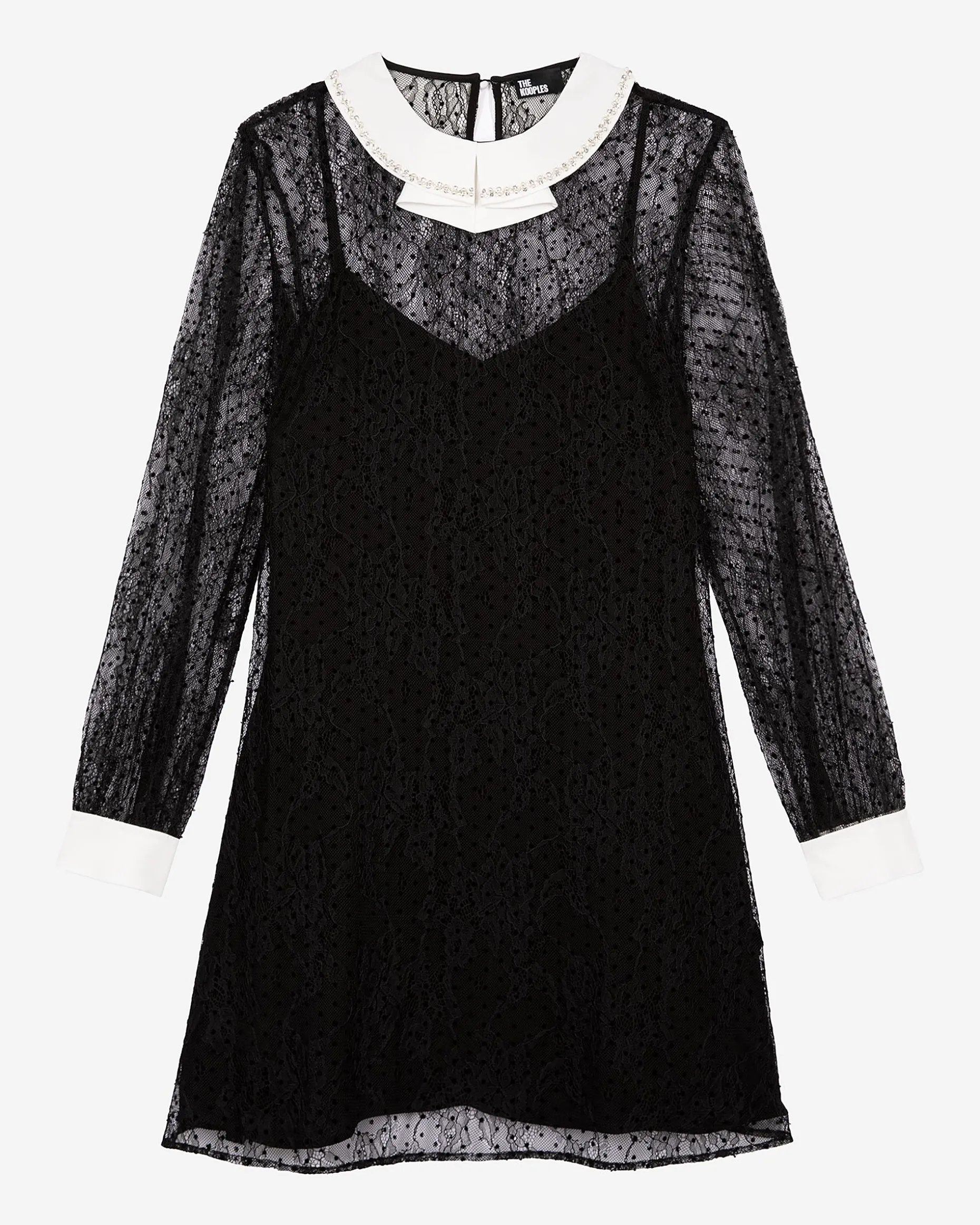 Robe courte en dentelle plumetis et strass noire