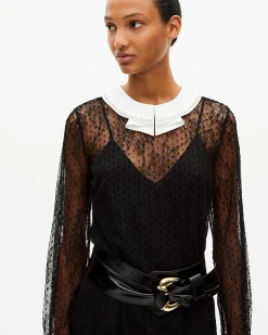 Robe courte en dentelle plumetis et strass noire