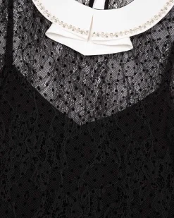 Robe courte en dentelle plumetis et strass noire