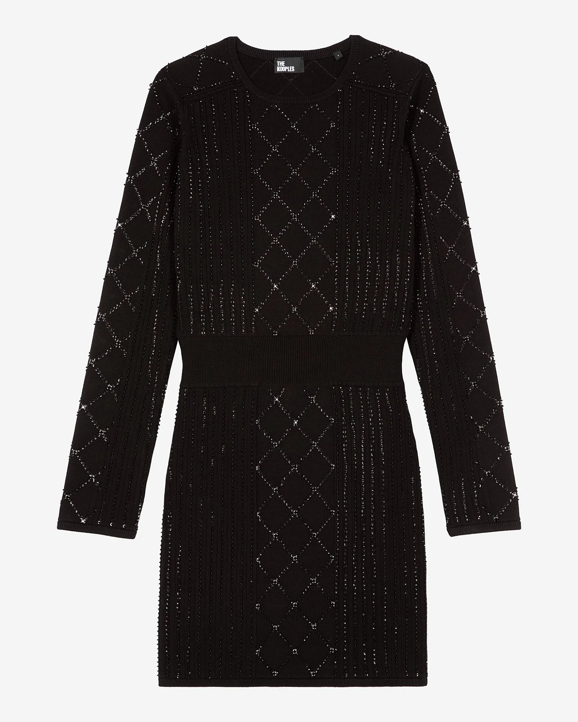 Robe courte en maille avec strass et perles noire