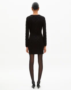 Robe courte en maille avec strass et perles noire