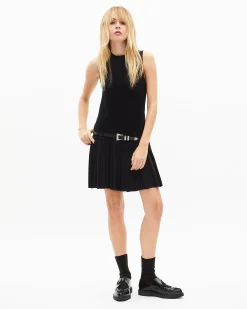Robe courte en maille plissée marine