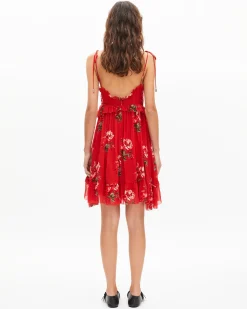 Robe courte imprimé fleuri rouge