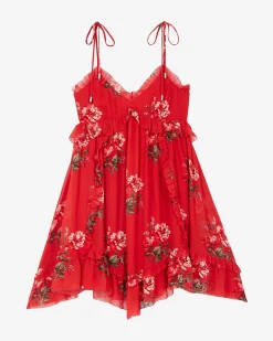 Robe courte imprimé fleuri rouge