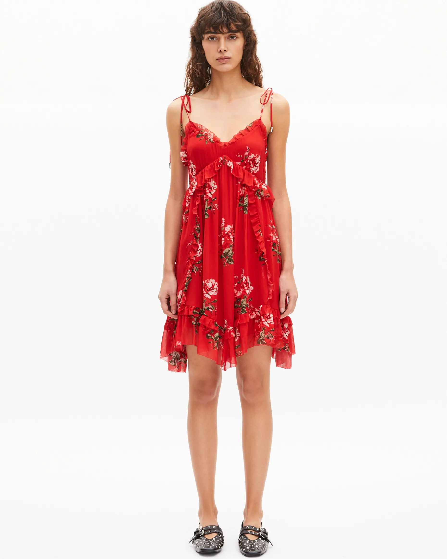 Robe courte imprimé fleuri rouge