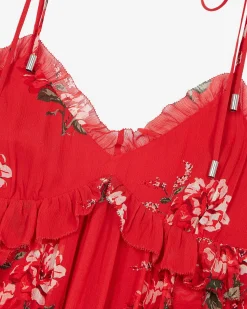 Robe courte imprimé fleuri rouge