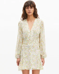 Robe courte plissée imprimé fleuri écrue