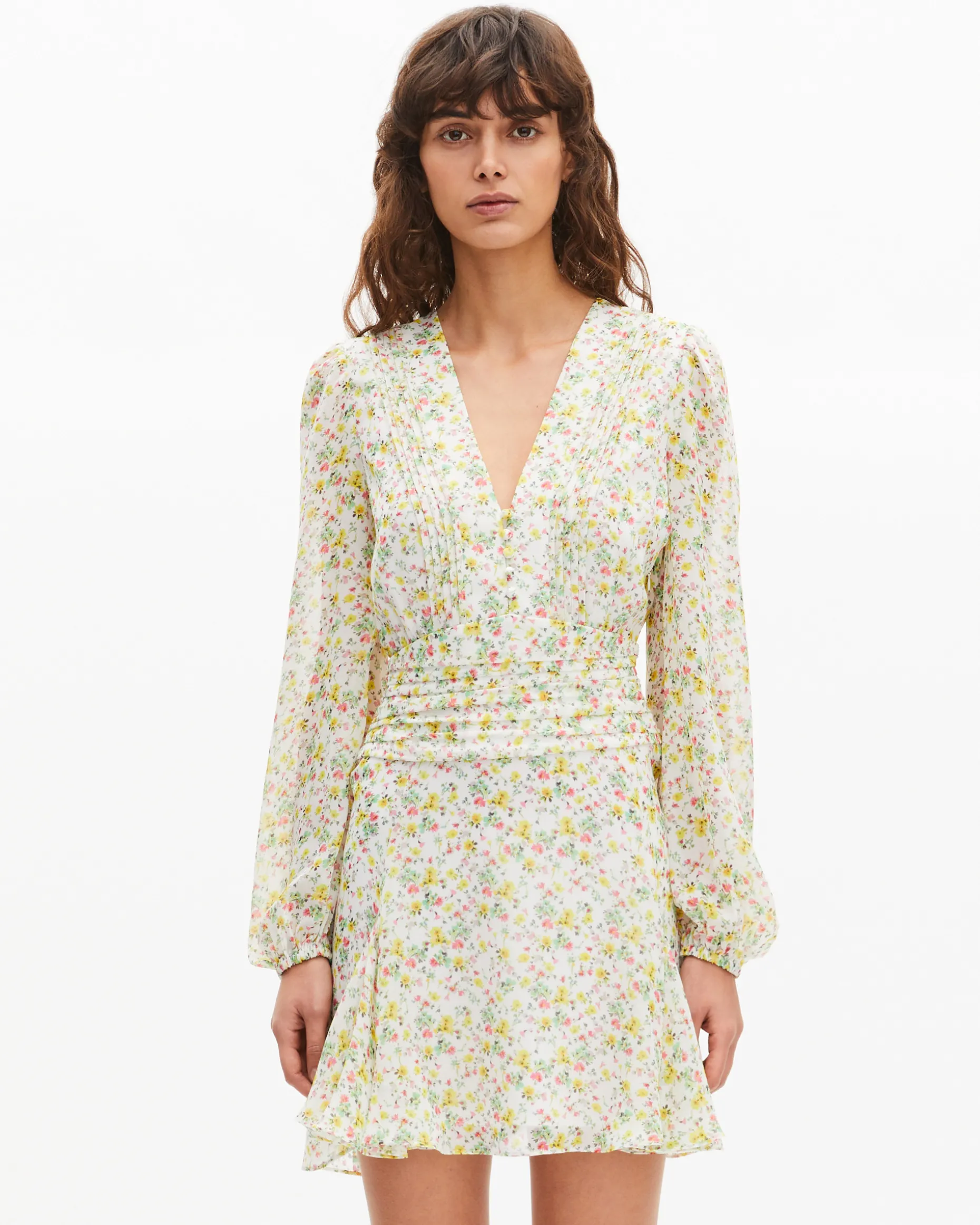 Robe courte plissée imprimé fleuri écrue