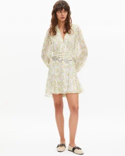 Robe courte plissée imprimé fleuri écrue