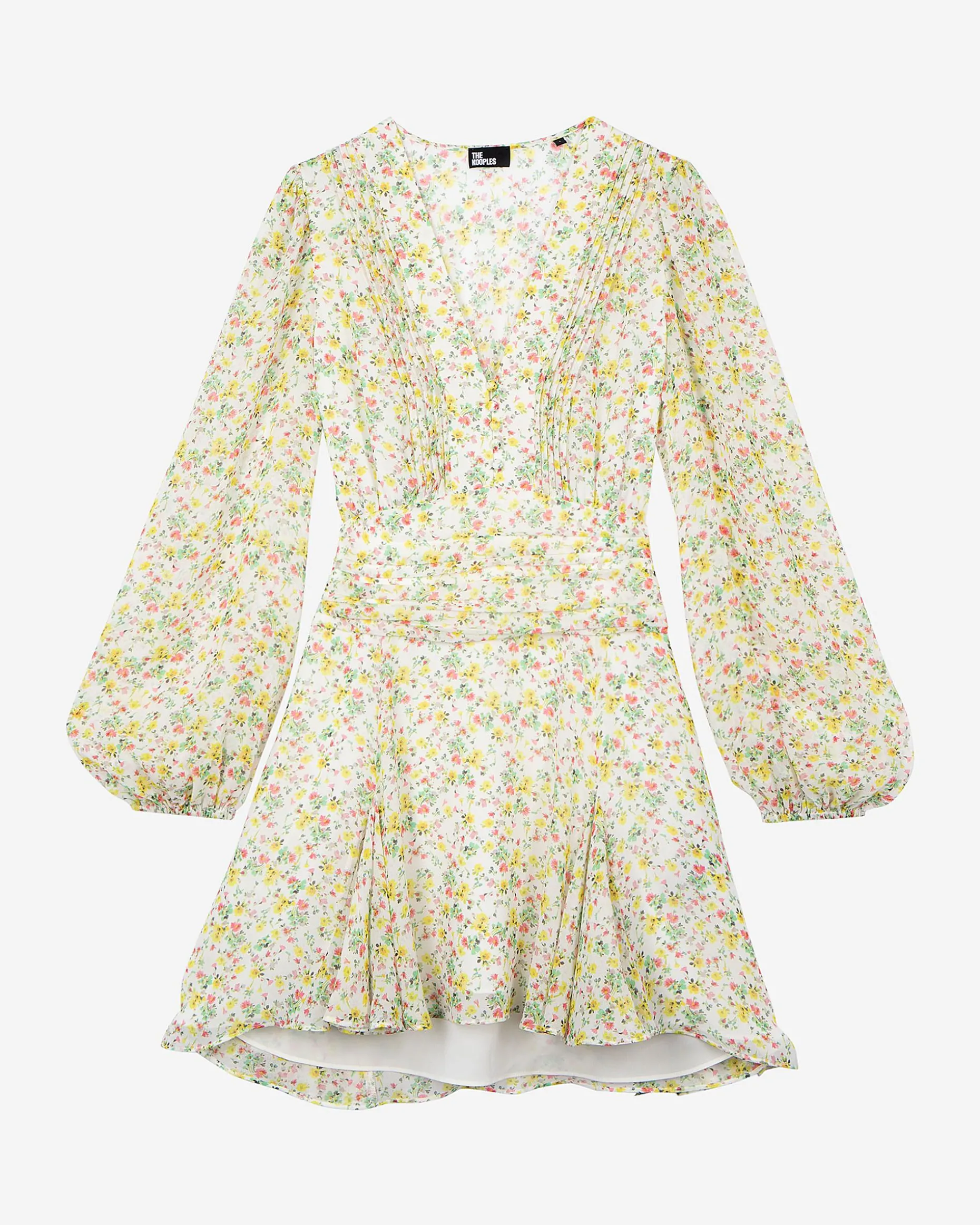 Robe courte plissée imprimé fleuri écrue