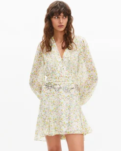 Robe courte plissée imprimé fleuri écrue