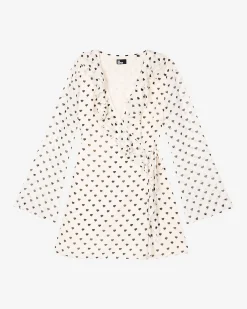 Robe courte portefeuille imprimé cœurs écrue