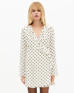Robe courte portefeuille imprimé cœurs écrue