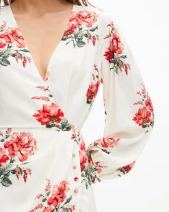 Robe courte portefeuille imprimé fleuri blanche